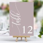 Dusty Lavender Modern Calligraphy Wedding Tischnummer<br><div class="desc">Mit diesen eleganten, staubigen lila Hochzeitsfeiern führen Sie Ihre Gäste zu ihren Sitzplätzen. Diese Tischnummern mit minimalistischem Design und moderner Kalligraphie fügen Ihrem Hochzeitsempfang eine Touch von Eleganz hinzu. Der weiche Hintergrund und die gepflegte, elegante Typografie sorgen für eine einfache Lesbarkeit bei gleichzeitig verstärkter Hochzeitsdekoration. Diese Tischnummern sind perfekt für...</div>
