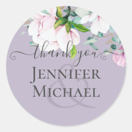 Dusty Lavender Pink Magnolias Eukalyptus Vielen Da Runder Aufkleber