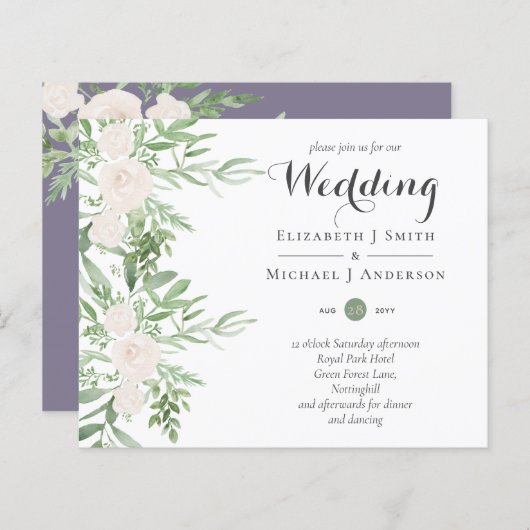 Dusty LAVENDER Sage Floral BUDGET WEDING Einladung (Vorne/Hinten)