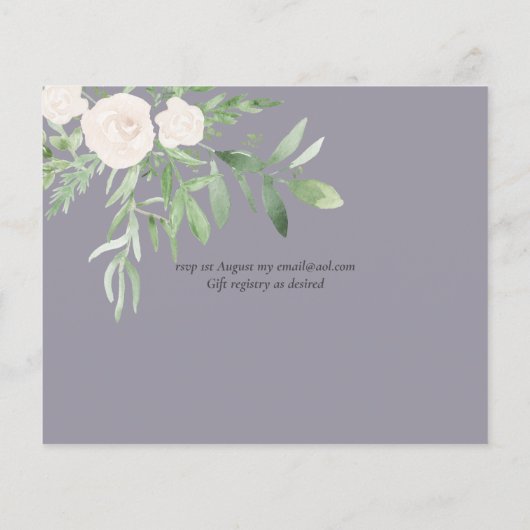 Dusty LAVENDER Sage Floral BUDGET WEDING Einladung (Rückseite)