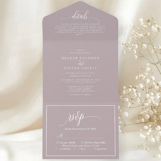 Dusty Lavender Simple Modern Script All In One Einladung