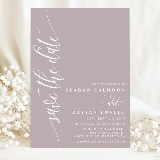Dusty Lavender Simple Modern Script Save the Date