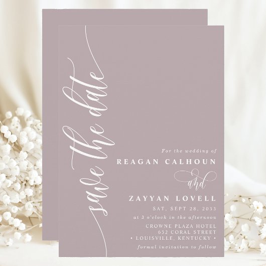 Dusty Lavender Simple Modern Script Save the Date