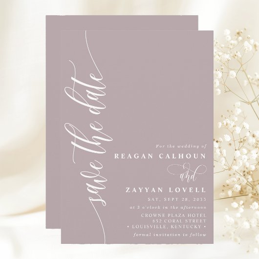 Dusty Lavender Simple Modern Script Save the Date