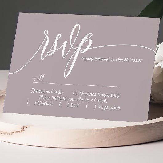 Dusty Lavender Simple Script Wedding RSVP Card Karte