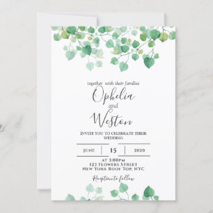 Dusty Leaf Greenery Moderne Hochzeit Einladung