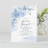 Dusty Light Blue Blumen Floral Boho Brautparty Einladung (Stehend Vorderseite)