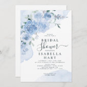 Dusty Light Blue Blumen Floral Boho Brautparty Einladung (Vorne/Hinten)