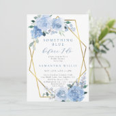 Dusty Light Blue Floral Gold Brautparty Einladung (Stehend Vorderseite)