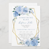 Dusty Light Blue Floral Gold Brautparty Einladung (Vorne/Hinten)