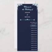 Dusty Light Blue Floral Navy Boho Hochzeitsprogram (Vorderseite)