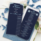 Dusty Light Blue Floral Navy Boho Hochzeitsprogram