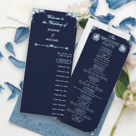 Dusty Light Blue Floral Navy Boho Hochzeitsprogram