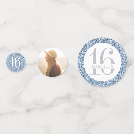 Dusty Light Blue Glitzer Personalisiert Big Table Konfetti (Vorderseiten)