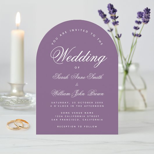 Dusty Lila Arch Wedding Simple Script Modern Einladung