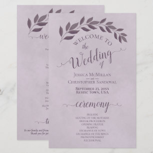Dusty Lila Blätter Budget Hochzeitsprogramm