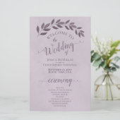 Dusty Lila Blätter Budget Hochzeitsprogramm (Stehend Vorderseite)