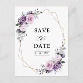 Dusty Lila Blooms Geometric Save the Date Postkarte