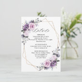 Dusty Lila Blooms Geometric Wedding Details Begleitkarte (Stehend Vorderseite)