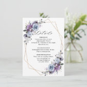 Dusty Lila Blooms Geometric Wedding Details Begleitkarte (Stehend Vorderseite)