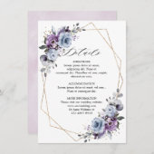 Dusty Lila Blooms Geometric Wedding Details Begleitkarte (Vorne/Hinten)