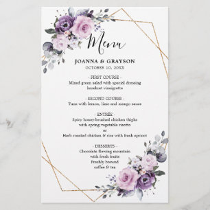 Dusty Lila Blooms Geometric Wedding Menu