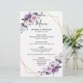 Dusty Lila Blooms Geometric Wedding Menu (Stehend Vorderseite)