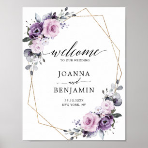 Dusty Lila Blooms Geometric Wedding Willkommen Poster
