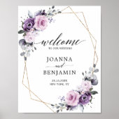 Dusty Lila Blooms Geometric Wedding Willkommen Poster (Vorne)