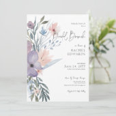 Dusty Lila & Blue Boho Floral Bridal Brunch Einladung (Stehend Vorderseite)