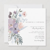 Dusty Lila & Blue Boho Floral Square Wedding Einladung (Vorderseite)