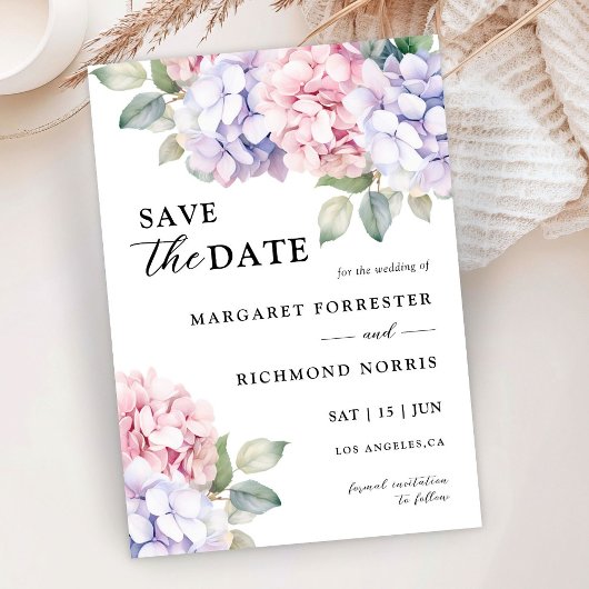 Dusty Lila & Blush Pink Hydrangea Save the Date Einladung