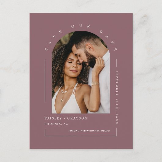 Dusty Lila Boho Arch Foto QR Code Gerettet Postkarte (Vorderseite)