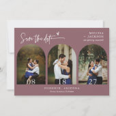Dusty Lila Boho Arch Foto QR-Code Save the Date Einladung (Vorderseite)
