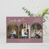 Dusty Lila Boho Arch Foto QR-Code Save the Date Einladung (Stehend Vorderseite)