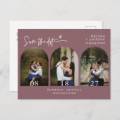 Dusty Lila Boho Arch Foto QR-Code Save the Date Postkarte (Vorne/Hinten)