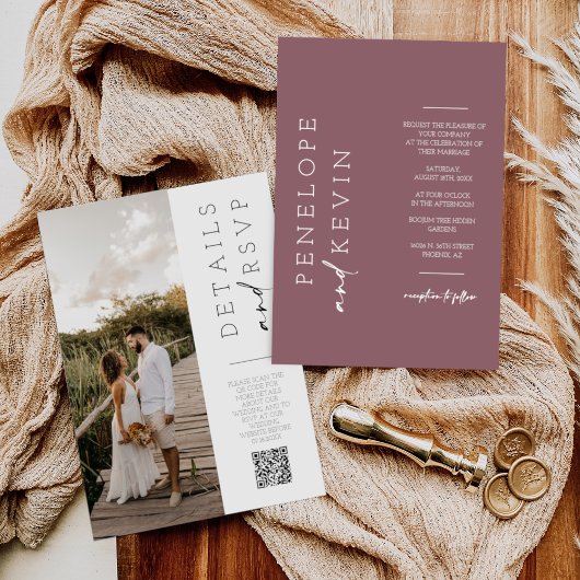 Dusty Lila Boho Modern Wedding Foto QR Code Einladung