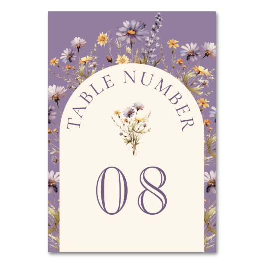 Dusty Lila Boho Wildblume Wedding Tischnummer (Rückseite)