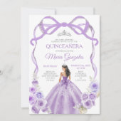 Dusty Lila Bow Prinzessin Silver Crown Quinceañera Einladung (Vorderseite)