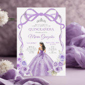 Dusty Lila Bow Prinzessin Silver Crown Quinceañera Einladung