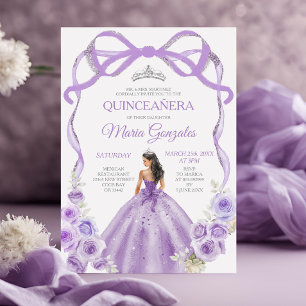 Dusty Lila Bow Prinzessin Silver Crown Quinceañera Einladung