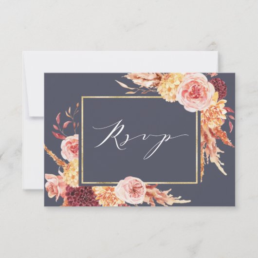 Dusty Lila Burgundy Terracotta Floral Wedding RSVP Karte (Vorderseite)