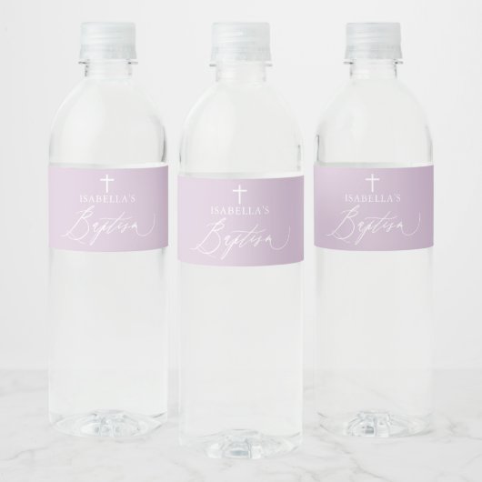 Dusty Lila Cross Girl Taufe Wasser Flasche Etikett (Flaschen)