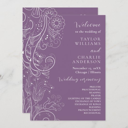 Dusty Lila Elegant Floral Wedding Program Programm (Vorne/Hinten)