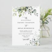 Dusty Lila Eucalyptus Wedding QR Code Foto Einladung (Stehend Vorderseite)