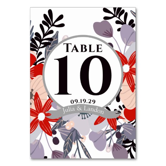 Dusty Lila Flora Fauna Roter Rosa Lavendel Blüte Tischnummer (Rückseite)