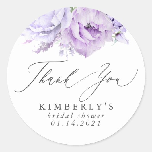 Dusty Lila Floral Botanical Vielen Dank Runder Aufkleber (Vorderseite)