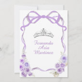 Dusty Lila Floral Bow Ribbon Silver Mis Quince Einladung (Rückseite)