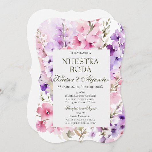 Dusty Lila Floral Elegant Boho Hochzeit Einladung (Vorne/Hinten)