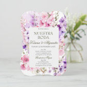 Dusty Lila Floral Elegant Boho Hochzeit Einladung (Stehend Vorderseite)